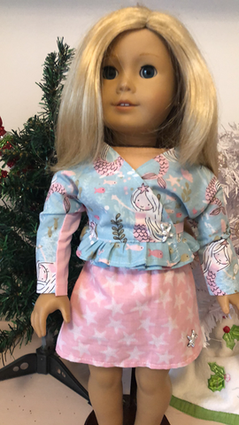 Doll Skirt and Top Set and includes a carrying case of matching fabric