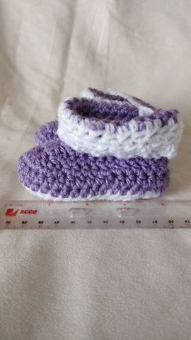 Purple  and White Booties - Crocheted