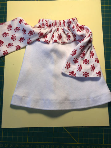 White with Red Skull Top for Dolls  Handmade