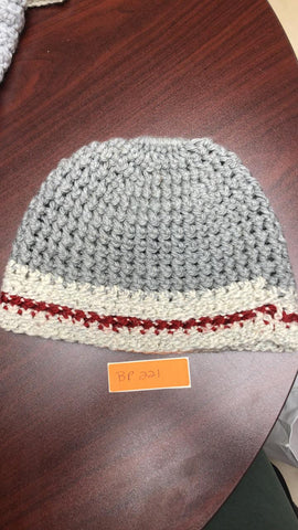 Messy Bun Hat - Dark Grey  with Red and White Speckle Trim