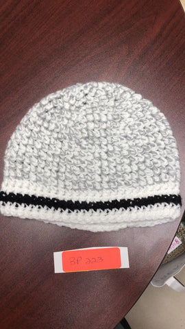 Winter Handmade Toque - Unisex Grey White Speckle with Black and White trim