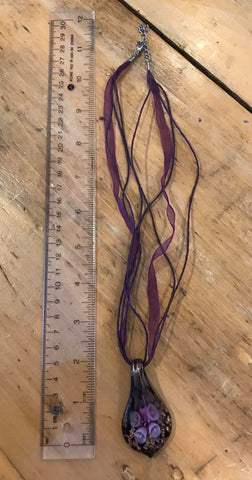 Purple Floral Glass Pendant Necklace