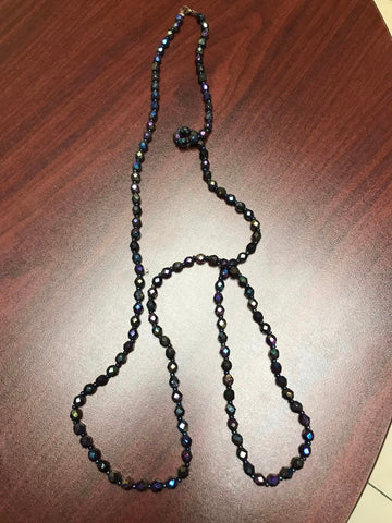 Black Pearlized Necklace Long Single Strand _ GU