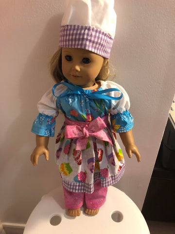 Cupcake  Apron Set comes with a Chef Hat for a 18" doll