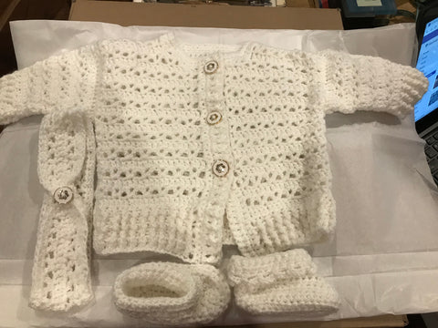 Baby Girl Crocheted Sweater Set - 3 piece - Handmade