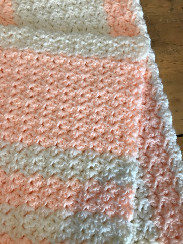 Peach and White Crochet Baby Blanket